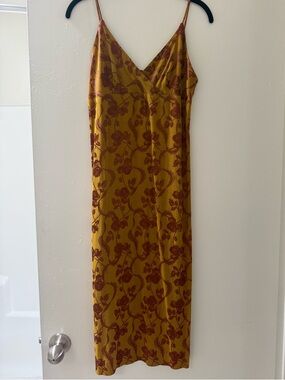 SOLD Nicole Miller Mustard Yellow and Rust Floral bodycon Dress